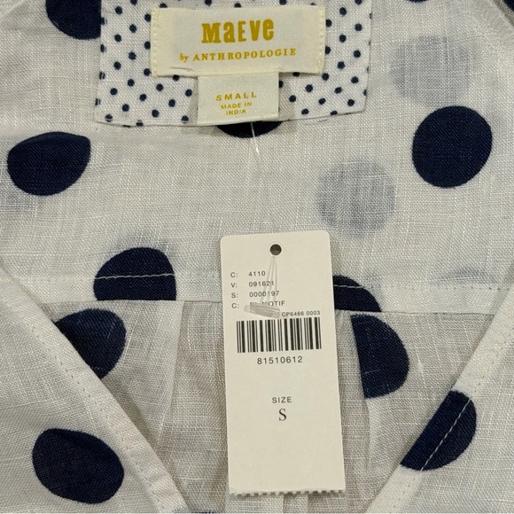 Maeve Anthropologie NWT Small Audie Linen Puff-Sleeve Blouse Cottagecore Boho - Picture 4 of 8